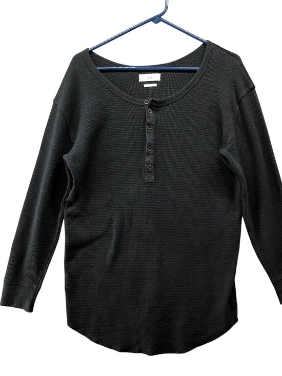 Aritzia TNA Long Sleeve Henley T Shirt Womens S Black Round Neck Relaxed - Picture 1 of 9